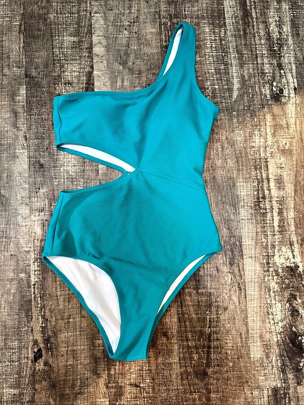 CUPSHE Ribbed One-Shoulder Cutout One-Piece Swimsuit Blue Small